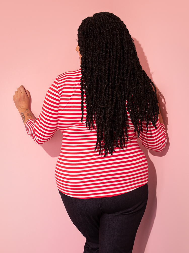 Bad Girl 3/4 Sleeve Top in Red and White Stripes - Vixen by Micheline Pitt
