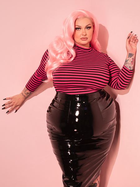 Bad Girl 3/4 Sleeve Top in Pink and Black Stripes | Vintage