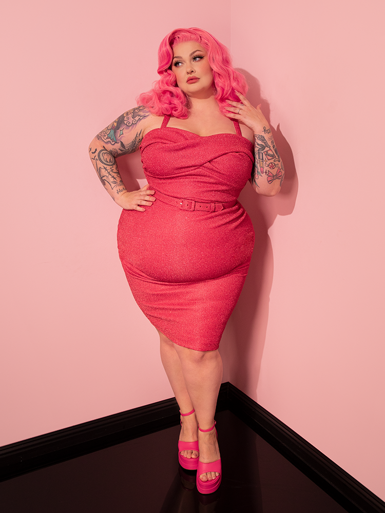 Jawbreaker Wiggle Dress in Candy Pink Lurex - Vixen by Micheline Pitt