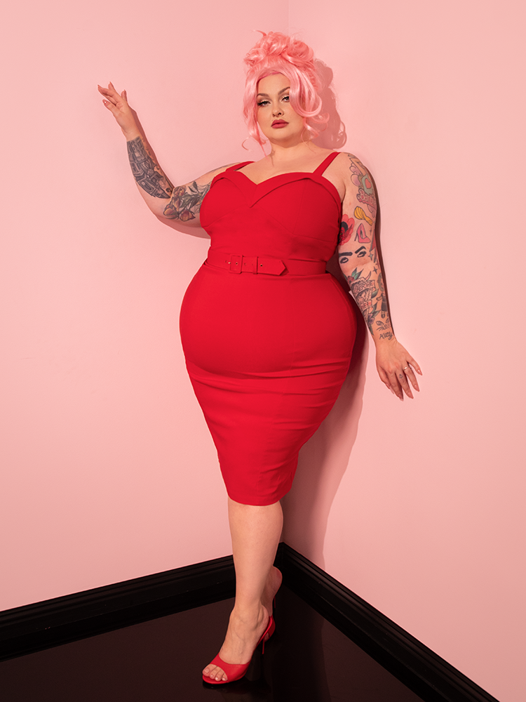 Maneater Wiggle Dress in Red - Vixen by Micheline Pitt