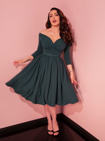 Pre-Order - Starlet Swing Dress in Hunter Green - Vixen by Micheline Pitt 2X Pre-Order - Starlet Swing Dress in Hunter Green - Vixen by Micheline Pitt 2X
