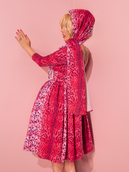 Starlet Swing Dress and Scarf in Pink Leopard Print - Vixen by Micheline  Pitt