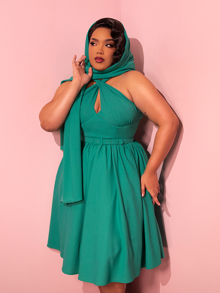 PRE-ORDER - Golden Era Swing Dress and Scarf in Teal - Vixen by Micheline Pitt