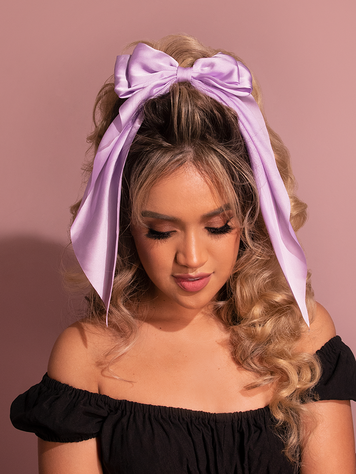 Large Satin Hair Bow in Lilac