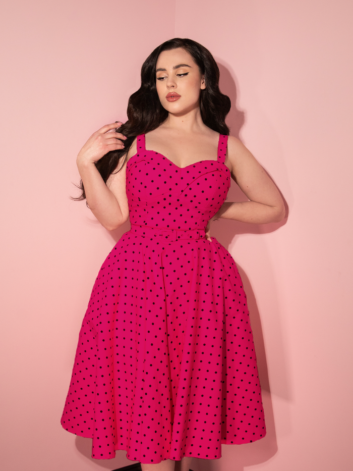 Maneater Swing Dress in Hot Pink Polka Dot - Vixen by Micheline Pitt