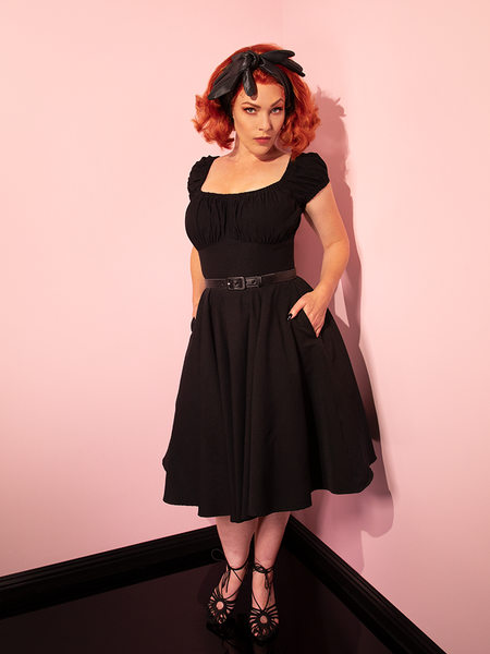 black peasant dress Peasant Swing Dress in Black