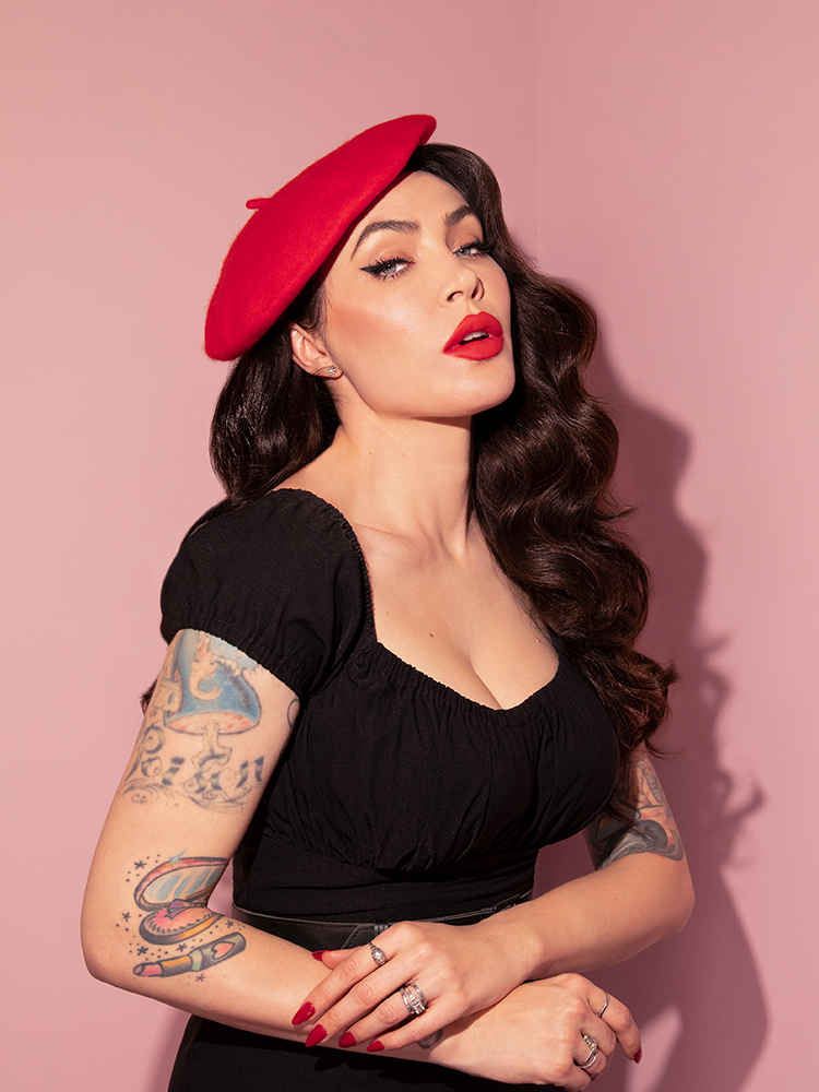 The Vintage Style Beret in Classic Red from retro style clothing company Vixen Clothing.