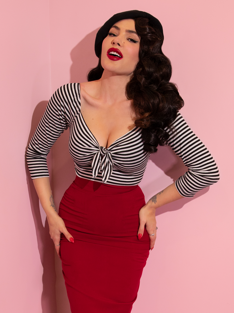 Tie Me Up Top in Black and White Stripes - Vixen by Micheline Pitt