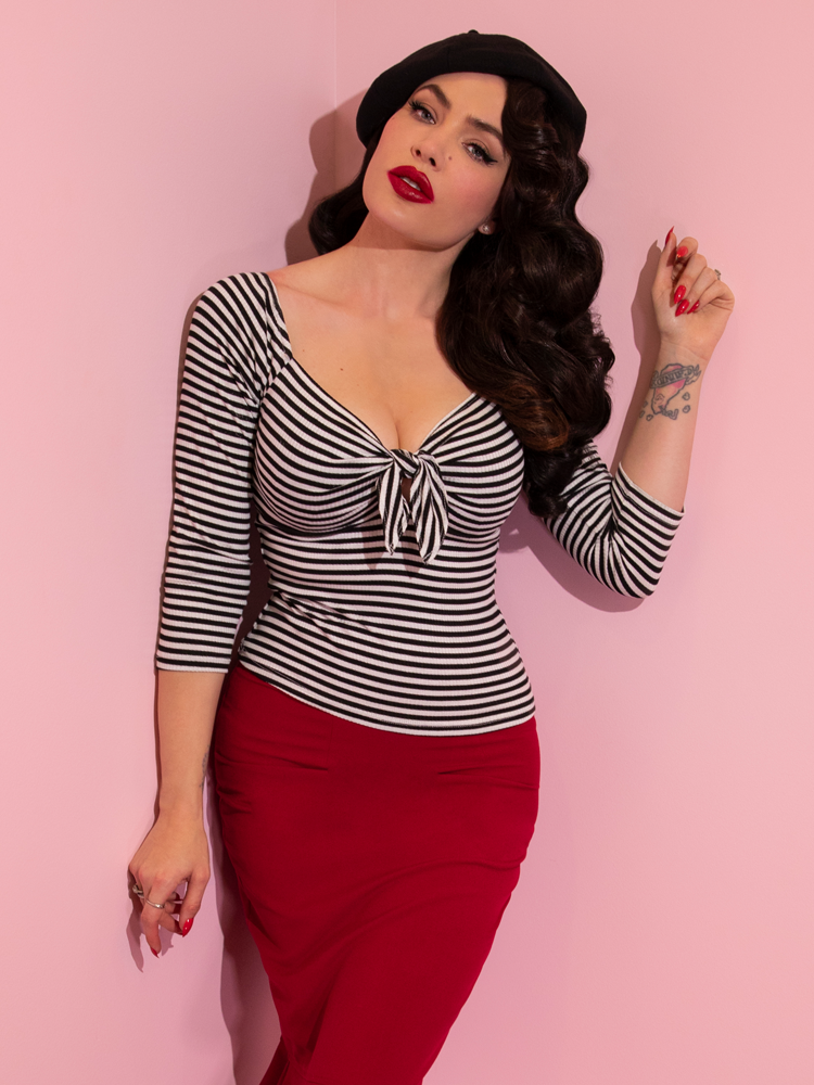 Tie Me Up Top in Black and White Stripes - Vixen by Micheline Pitt