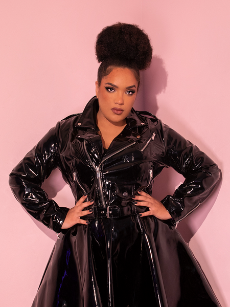 Miss Kitty Cropped Motorcycle Jacket in Black Vinyl Vintage