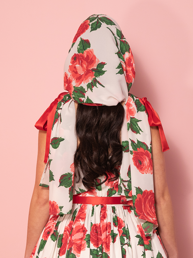 1950s Swing Sundress and Scarf in Red Vintage Roses - Vixen by Micheline Pitt