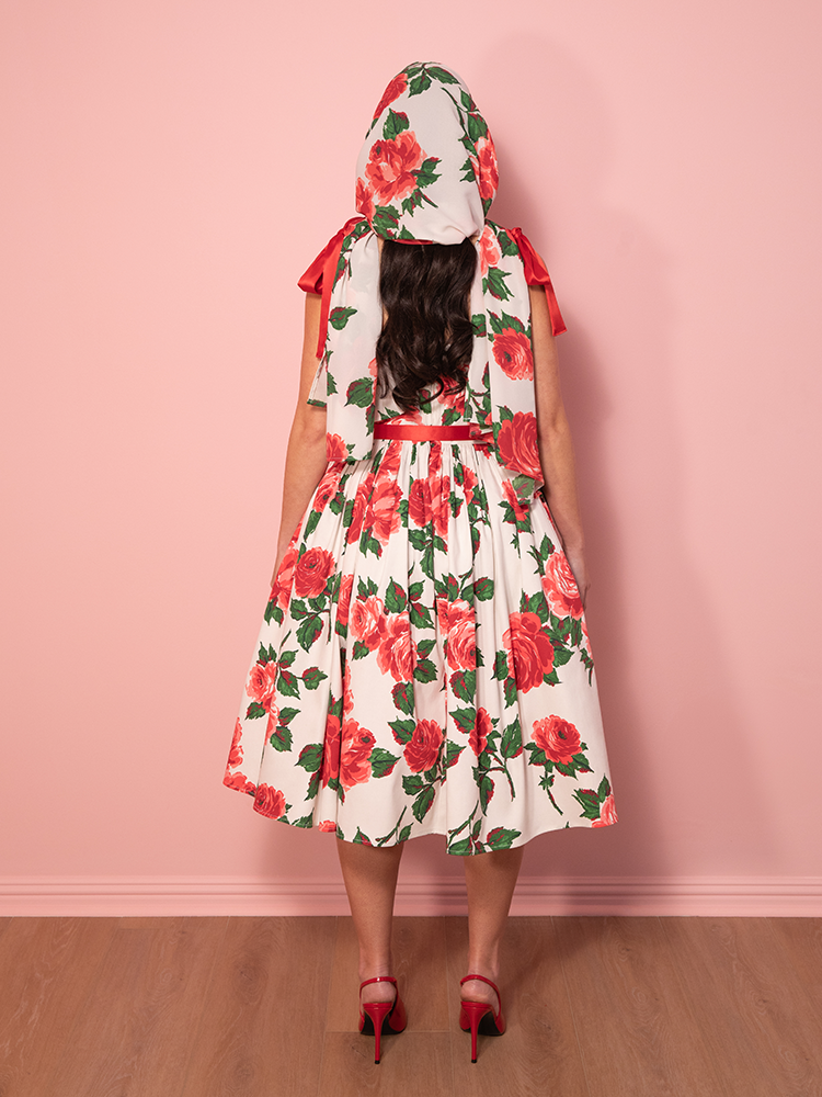 1950s Swing Sundress and Scarf in Red Vintage Roses - Vixen by Micheline Pitt