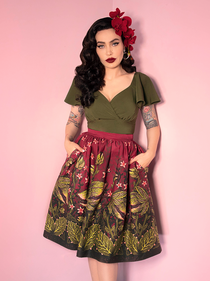 PRE-ORDER - Vixen Swing Skirt in Maneating Monster Print - Vixen by Micheline Pitt