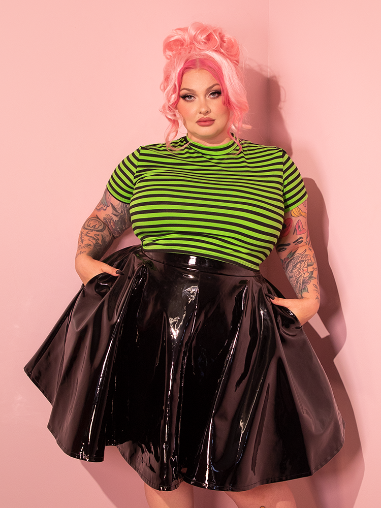 Bad Girl Crop Top in Slime Green and Black Stripes - Vixen by Micheline Pitt