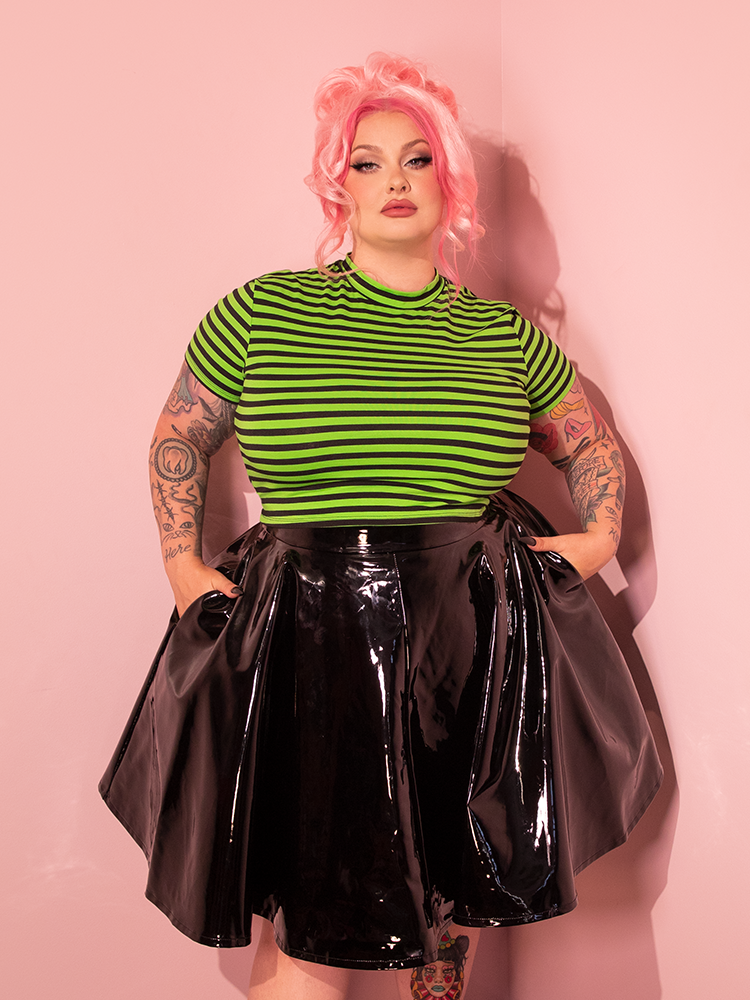 Bad Girl Crop Top in Slime Green and Black Stripes - Vixen by Micheline Pitt