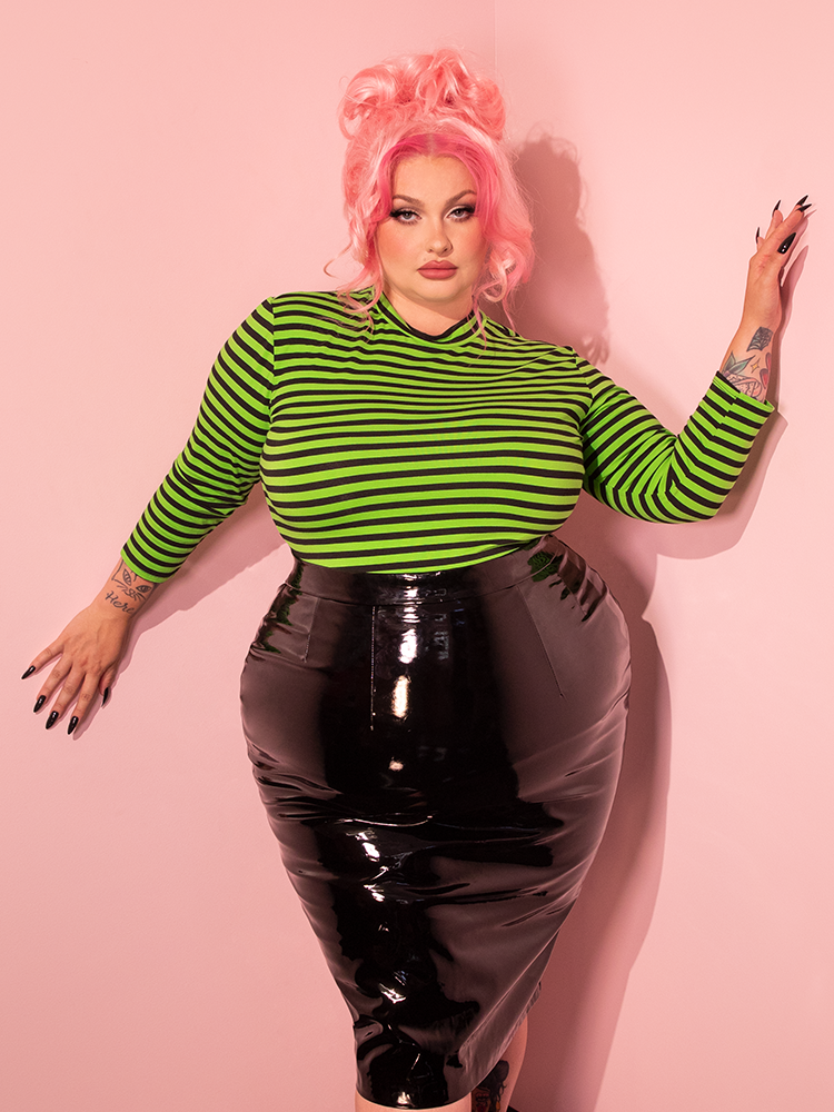 Bad Girl 3/4 Sleeve Top in Slime Green and Black Stripes - Vixen by Micheline Pitt