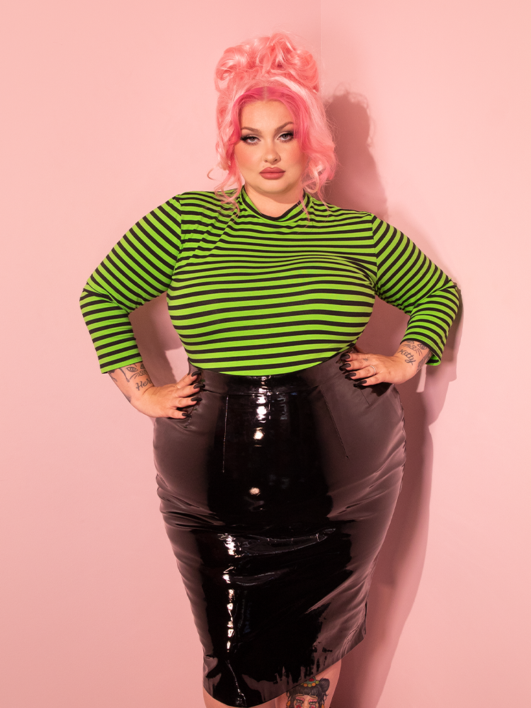 Bad Girl 3/4 Sleeve Top in Slime Green and Black Stripes - Vixen by Micheline Pitt