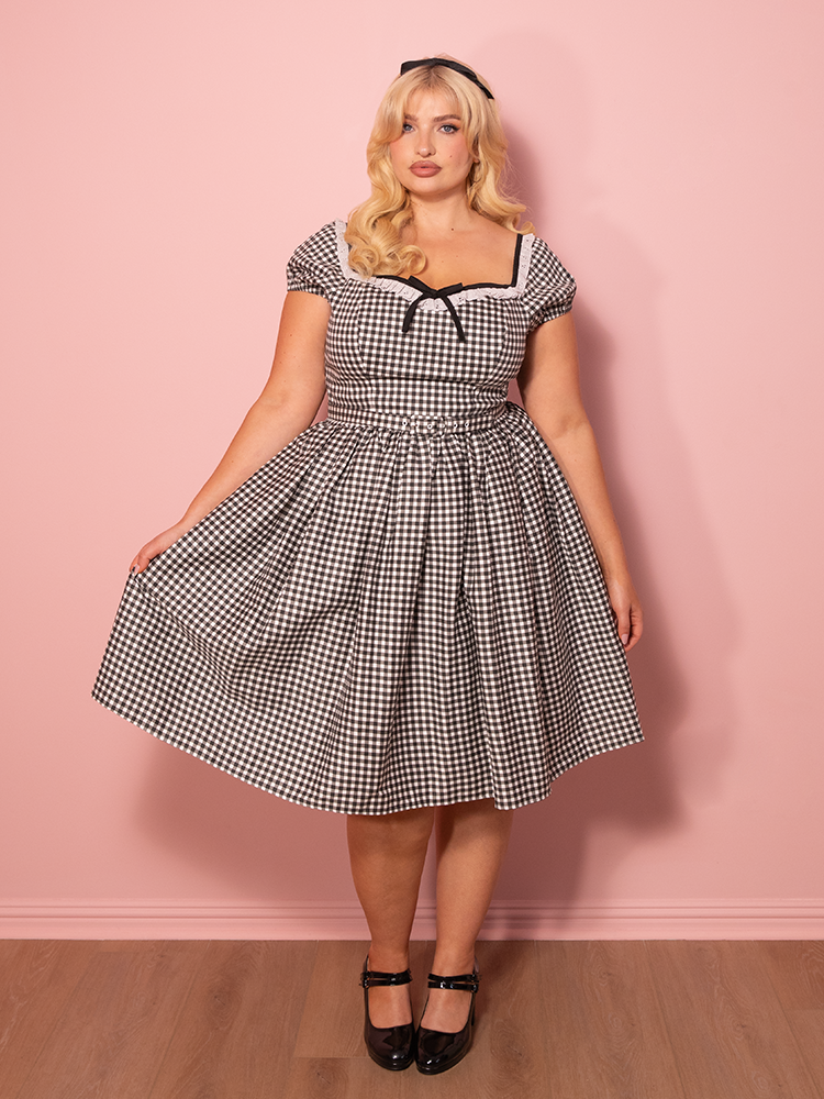 Bardot Beauty Swing Dress in Black Gingham - Vixen by Micheline Pitt 4X Bardot Beauty Swing Dress in Black Gingham - Vixen by Micheline Pitt 4X