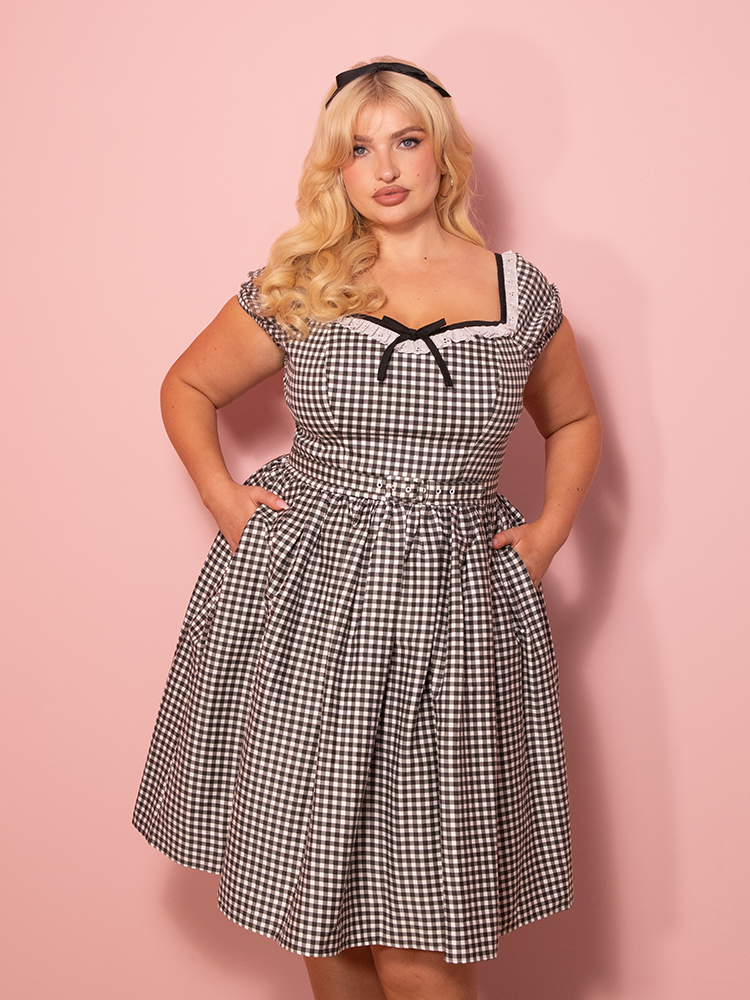 Bardot Beauty Swing Dress in Black Gingham - Vixen by Micheline Pitt