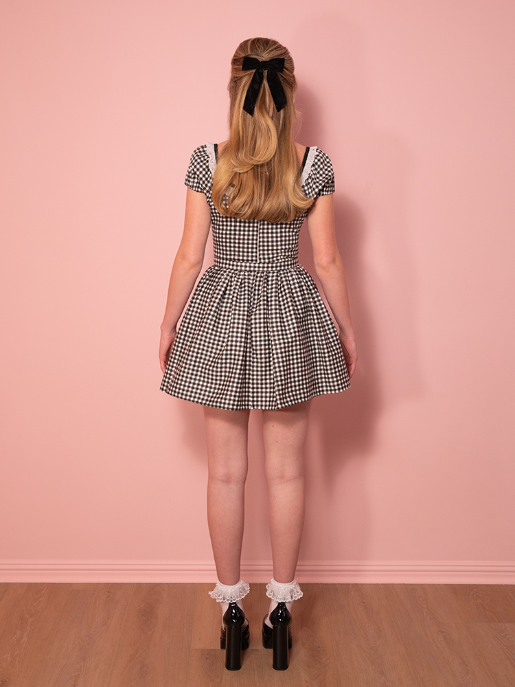 Bardot Beauty Swing Dress in Black Gingham MINI - Vixen by Micheline Pitt M Bardot Beauty Swing Dress in Black Gingham MINI - Vixen by Micheline Pitt M