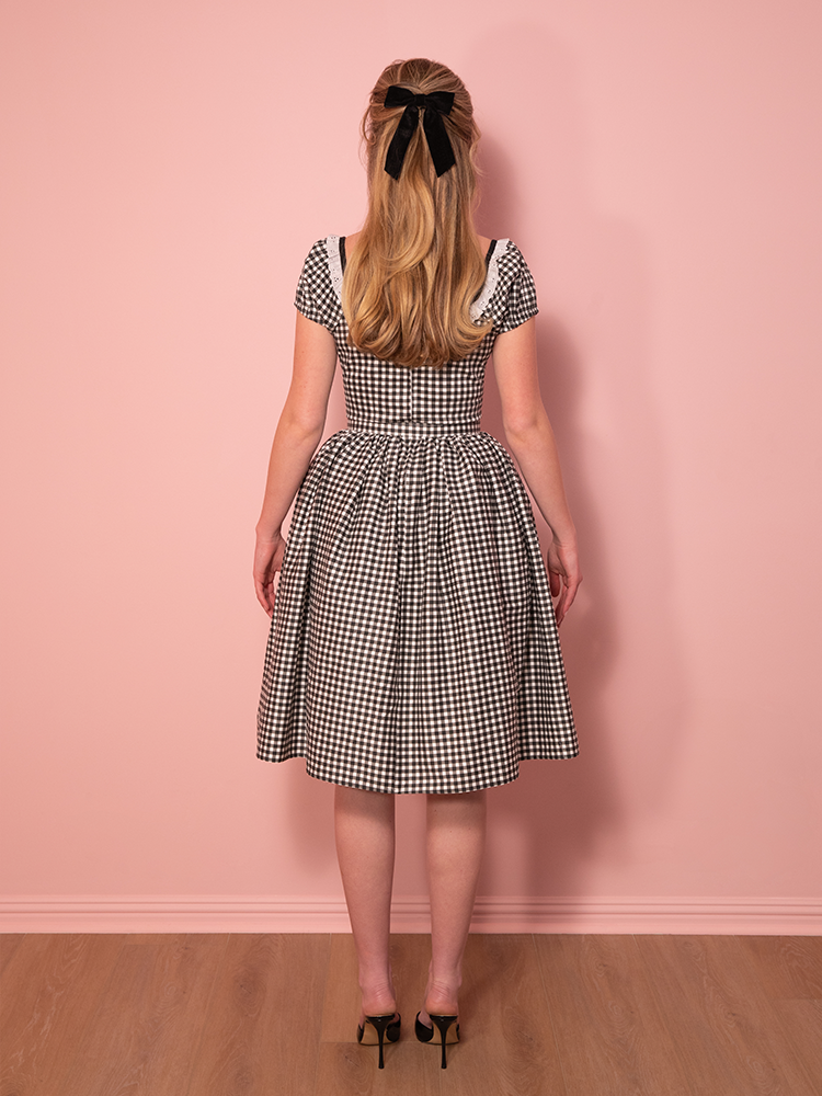 PRE-ORDER - Bardot Beauty Swing Dress in Black Gingham - Vixen by Micheline Pitt 4X PRE-ORDER - Bardot Beauty Swing Dress in Black Gingham - Vixen by Micheline Pitt 4X