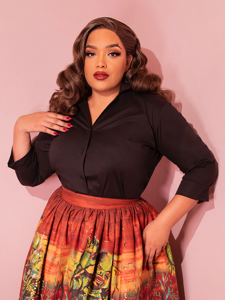 1950's Vintage Style Button Up Blouse in Black | Retro Clothing 1950's Vintage Style Button Up Blouse in Black | Retro Clothing