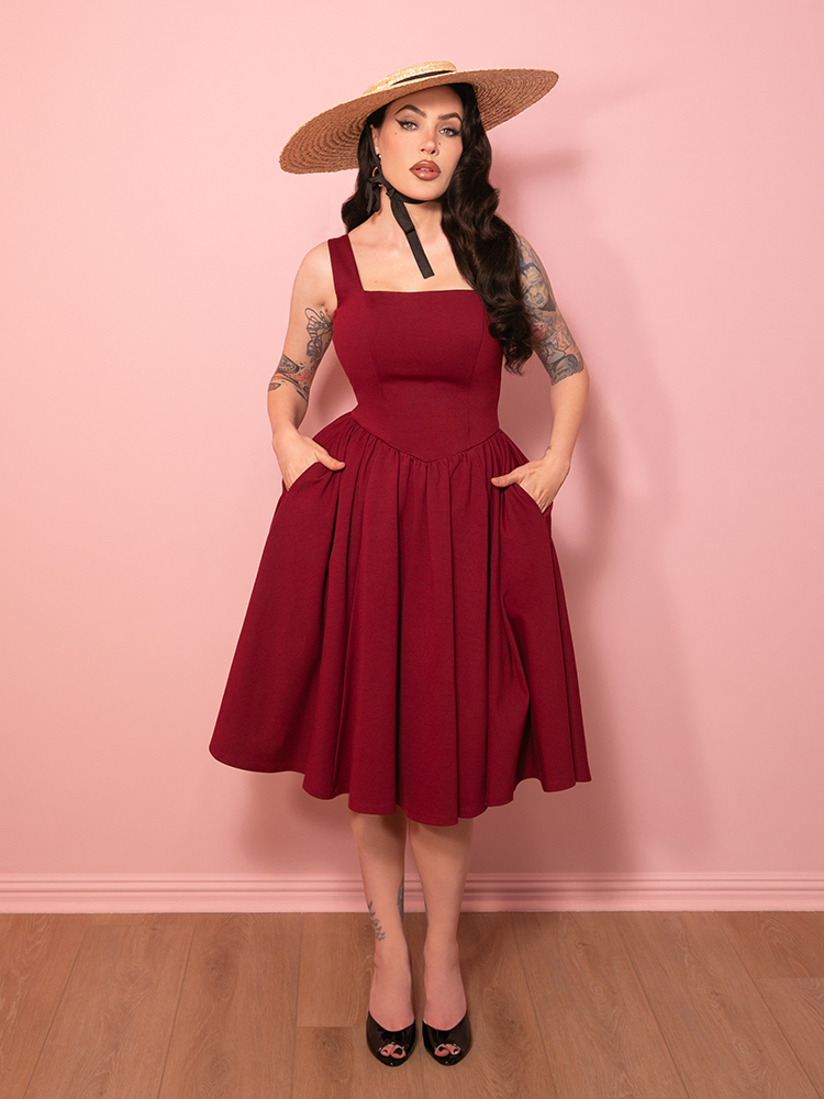 PRE-ORDER - Bombshell Swing Dress in Ruby Red - Vixen by Micheline Pitt