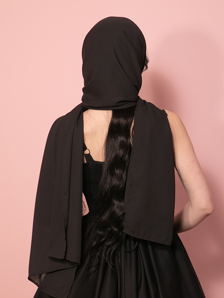 Pre-Order - 1950s Inspired Chiffon Scarf in Black - Vixen by Micheline Pitt Pre-Order - 1950s Inspired Chiffon Scarf in Black - Vixen by Micheline Pitt