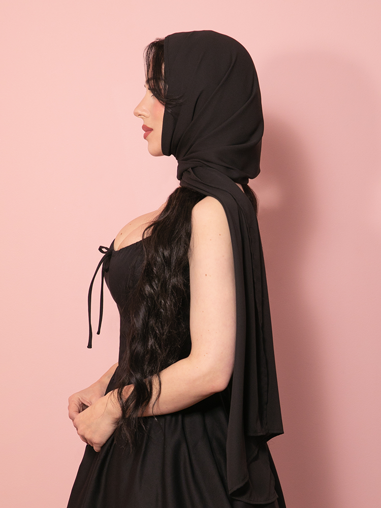 PRE-ORDER - 1950s Inspired Chiffon Scarf in Black - Vixen by Micheline Pitt
