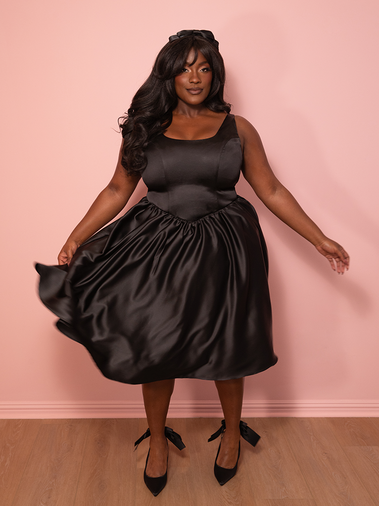 Satin Coquette Dress in Black