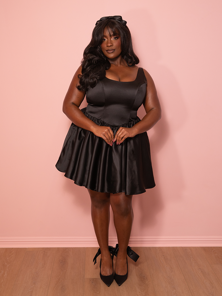 Satin Coquette Dress in Black