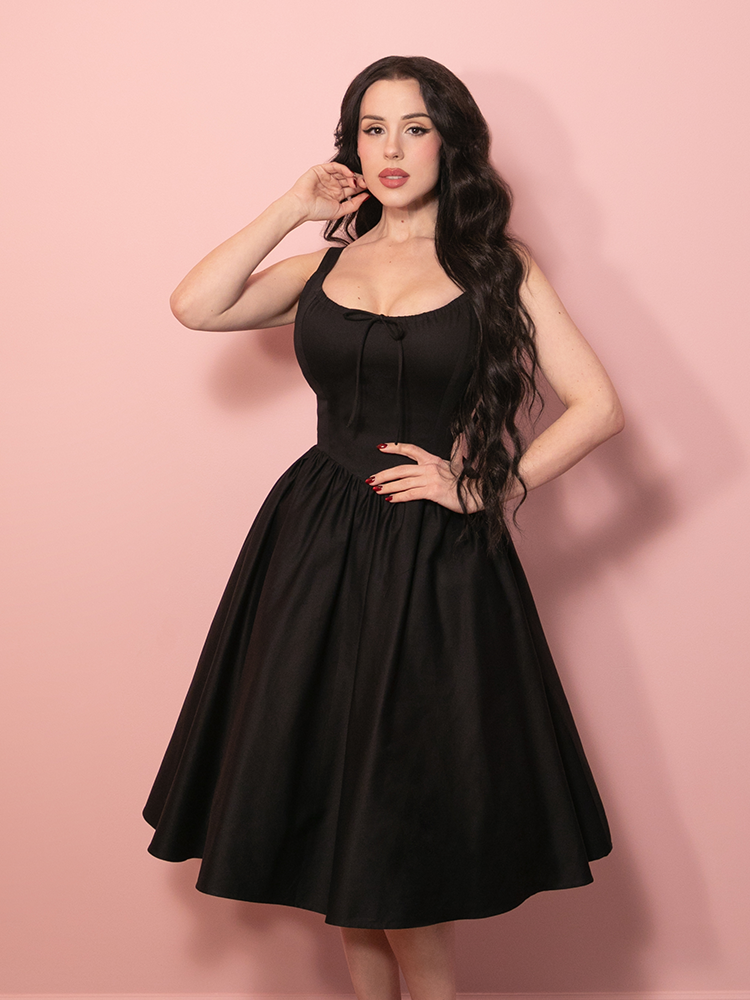 PRE-ORDER - Cottage Corset Dress in in Black - Vixen by Micheline Pitt S PRE-ORDER - Cottage Corset Dress in in Black - Vixen by Micheline Pitt S