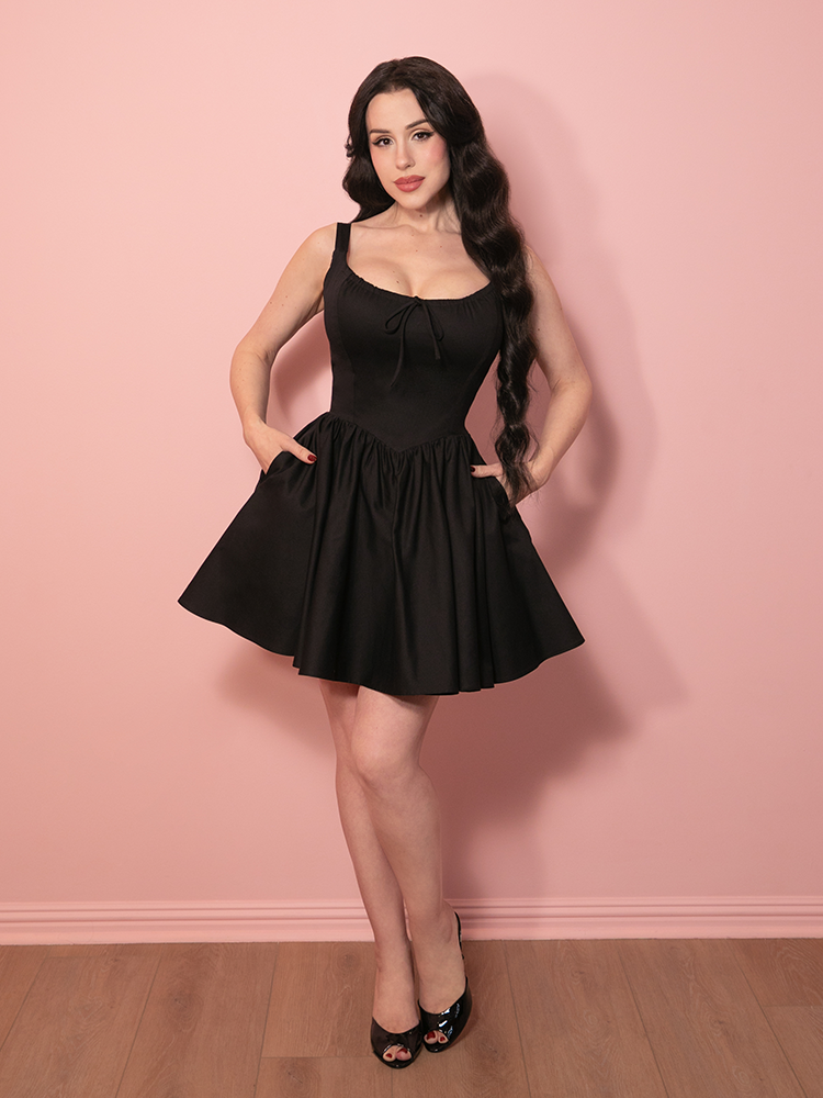 PRE-ORDER - Cottage Corset Dress in Black MINI - Vixen by Micheline Pitt