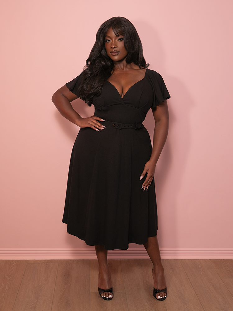 Cozy Babydoll Swing Dress in Black (light-weight)