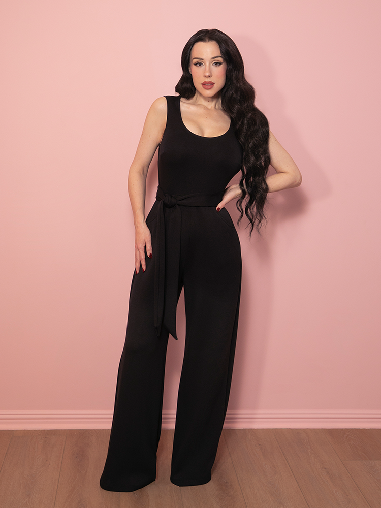PRE-ORDER - Cozy Wide Leg Jumpsuit in Black - Vixen by Micheline Pitt