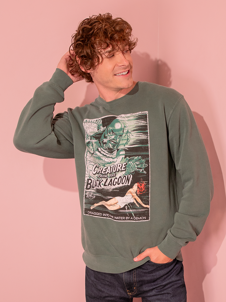 universal monsters sweatshirt Universal Monsters: Creature from the Black Lagoon Movie Poster Sweatshirt in Vintage Green (unisex) XL