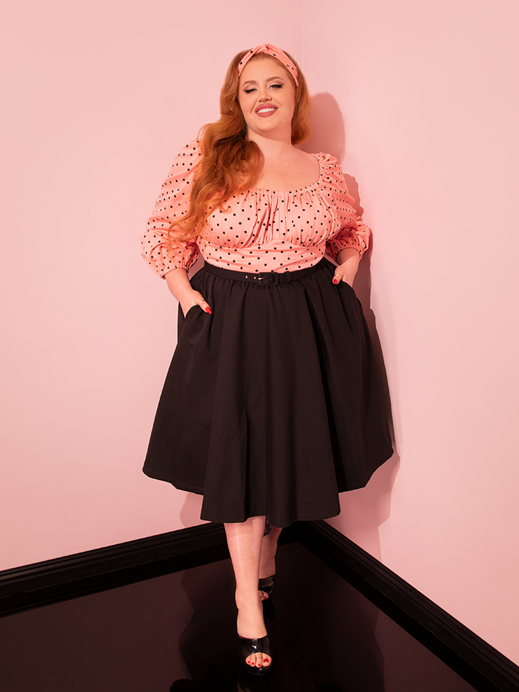BACKLOT NON DAMAGED - Daydream Swing Dress in Peach Pink Polka Dot - Vixen by Micheline Pitt