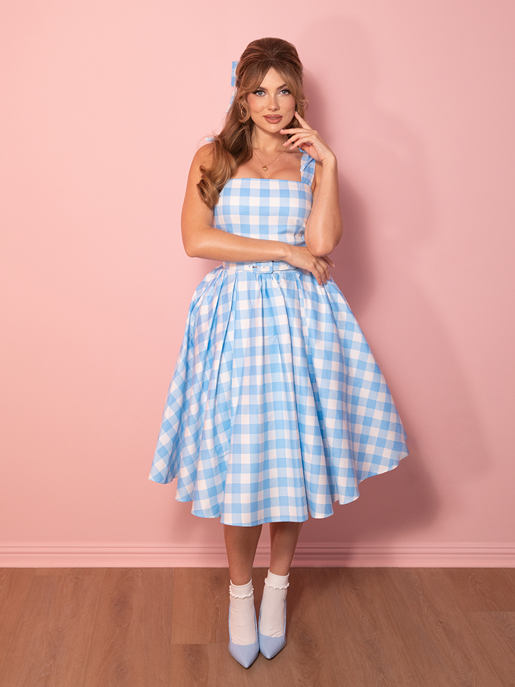 Dream-House Swing Dress and Matching Bow in Baby Blue Gingham - Vixen by Micheline Pitt 4X Dream-House Swing Dress and Matching Bow in Baby Blue Gingham - Vixen by Micheline Pitt 4X
