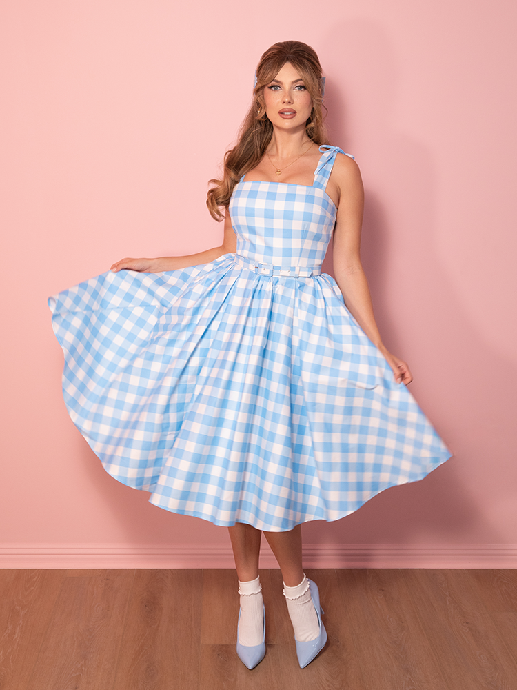 Dream-House Swing Dress and Matching Bow in Baby Blue Gingham - Vixen by Micheline Pitt 5X Dream-House Swing Dress and Matching Bow in Baby Blue Gingham - Vixen by Micheline Pitt 5X
