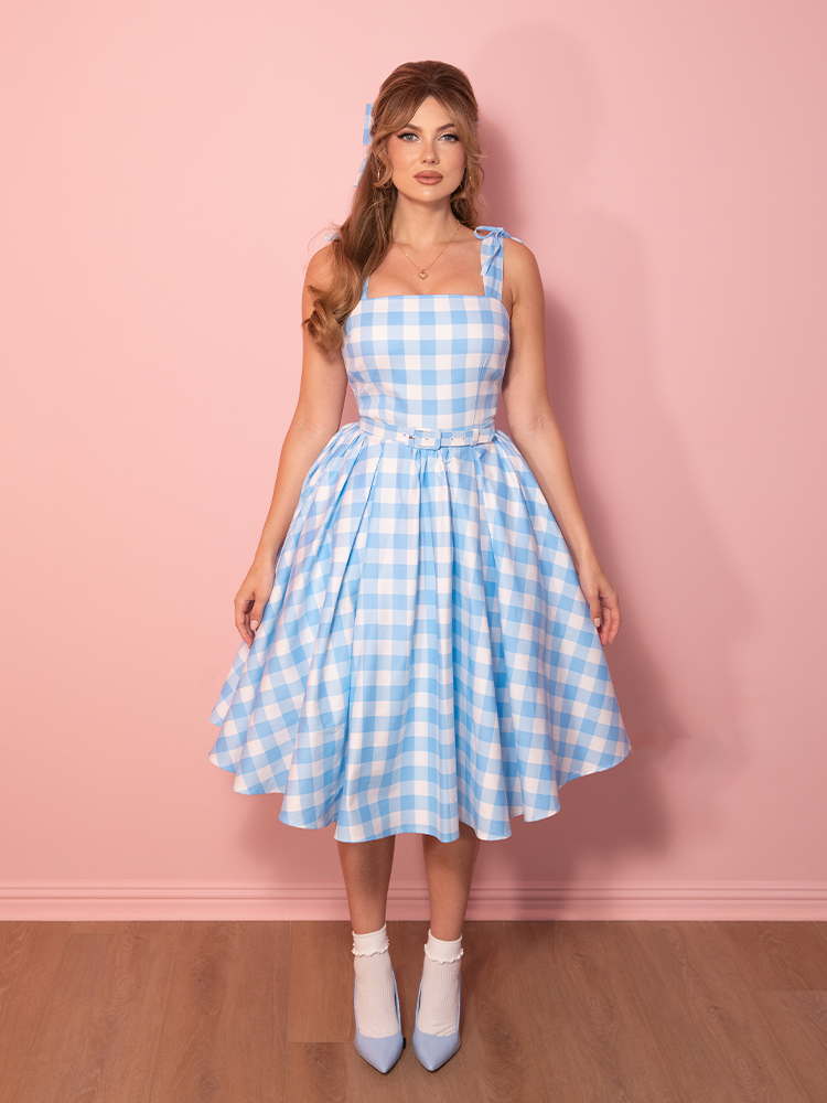Dream-House Swing Dress and Matching Bow in Baby Blue Gingham - Vixen by Micheline Pitt 4X Dream-House Swing Dress and Matching Bow in Baby Blue Gingham - Vixen by Micheline Pitt 4X