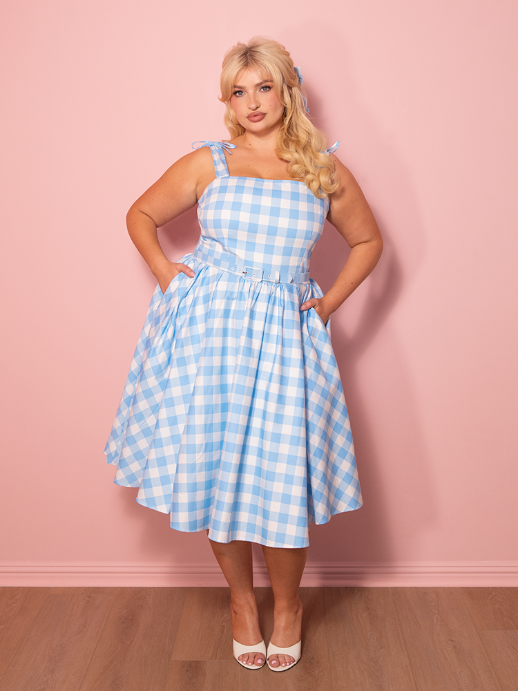 Dream-House Swing Dress and Matching Bow in Baby Blue Gingham - Vixen by Micheline Pitt 4X Dream-House Swing Dress and Matching Bow in Baby Blue Gingham - Vixen by Micheline Pitt 4X