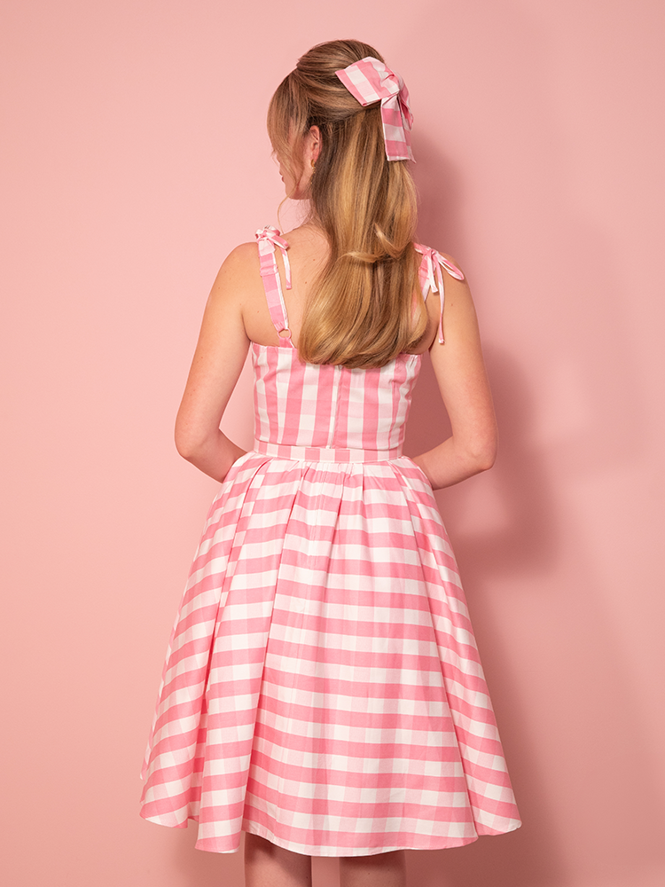 Dream-House Swing Dress and Matching Bow in Pink Gingham - Vixen by Micheline Pitt