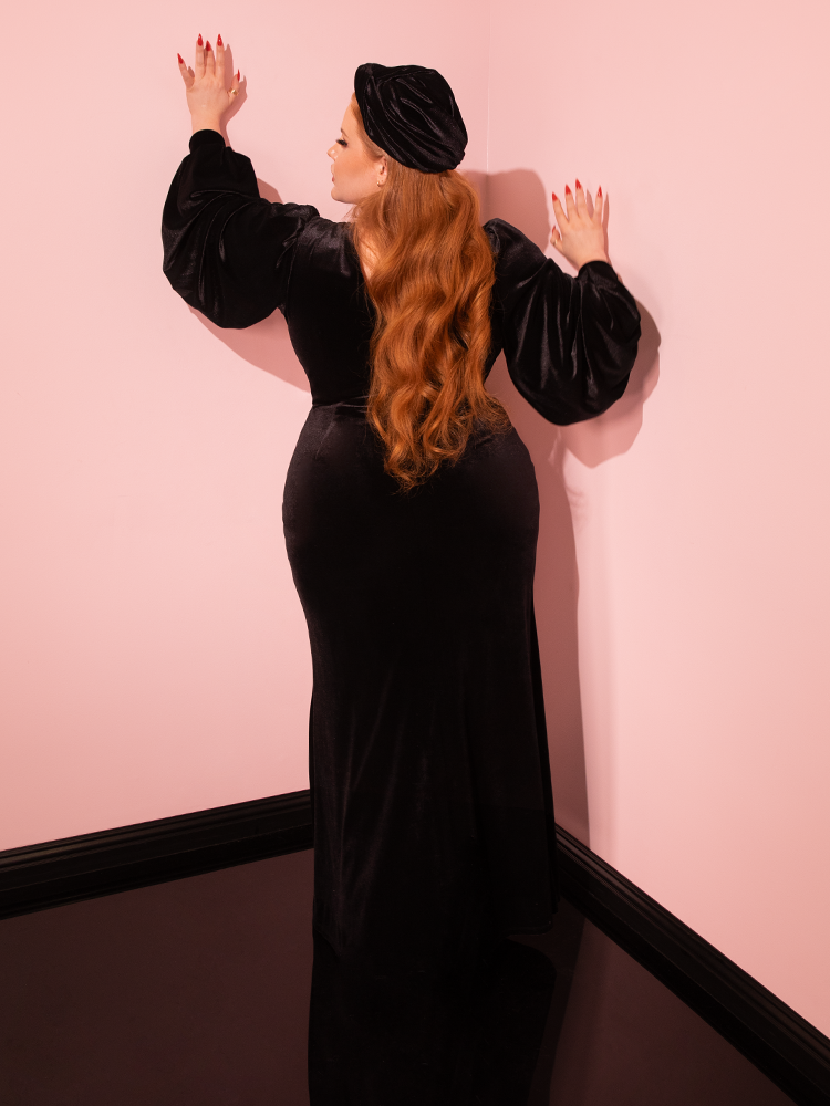 Film Noir Gown and Turbanette in Black Velvet - Vixen by Micheline Pitt M Film Noir Gown and Turbanette in Black Velvet - Vixen by Micheline Pitt M