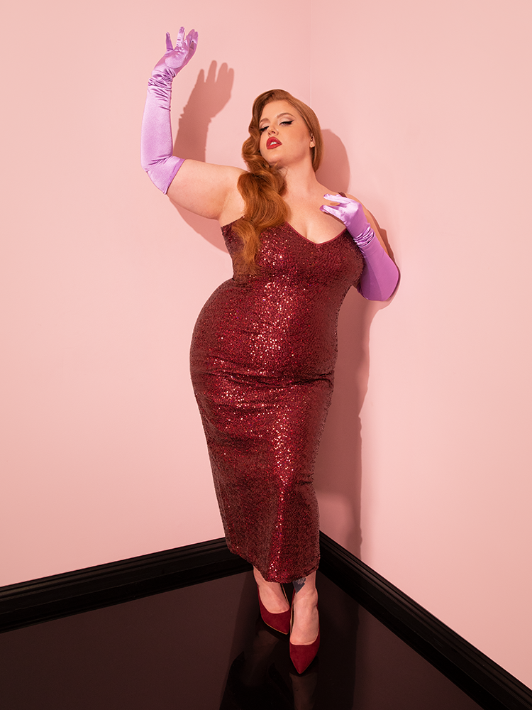 Glitz & Glamour Dress in Burgundy Sequins - Vixen by Micheline Pitt 2X Glitz & Glamour Dress in Burgundy Sequins - Vixen by Micheline Pitt 2X