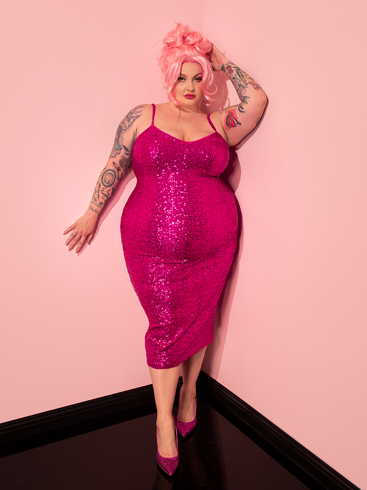 Glitz & Glamour Dress in Hot Pink Sequins - Vixen by Micheline Pitt