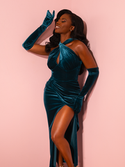 Golden Era Gown in Teal Velvet | Vintage Inspired Dress – Vixen by