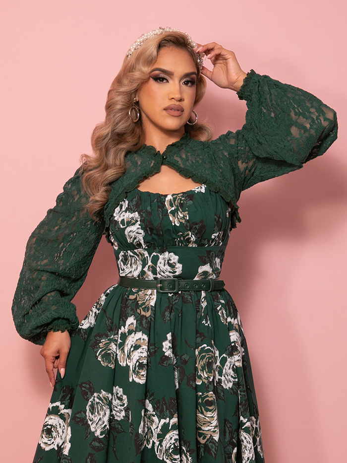 PRE-ORDER - Vixen Vintage Lace Bolero in Hunter Green - Vixen by Micheline Pitt