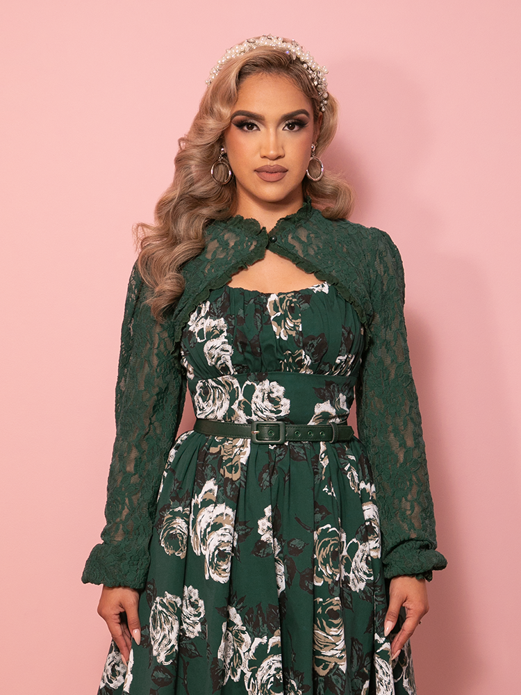 PRE-ORDER - Vixen Vintage Lace Bolero in Hunter Green - Vixen by Micheline Pitt