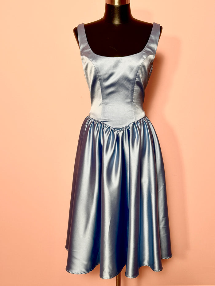 BACKLOT - Satin Coquette Dress in Blue