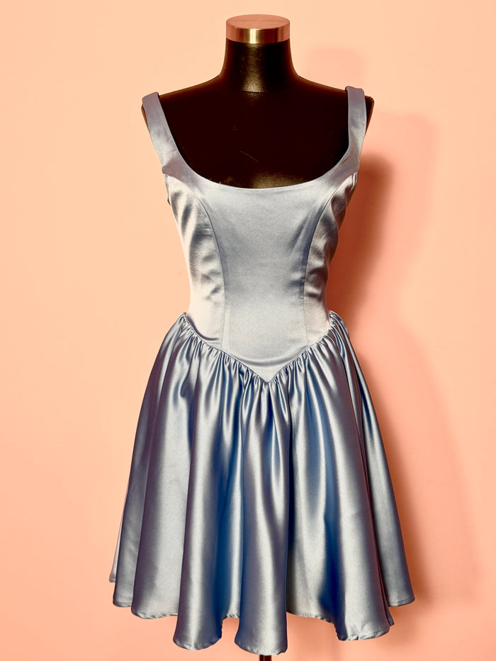 BACKLOT - Satin Coquette Dress in Blue - MINI
